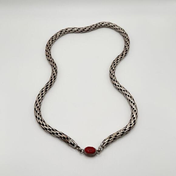 Vintage Tibetan Sterling Silver & Coral Necklace And Bracelet Set - Picture 7 of 10